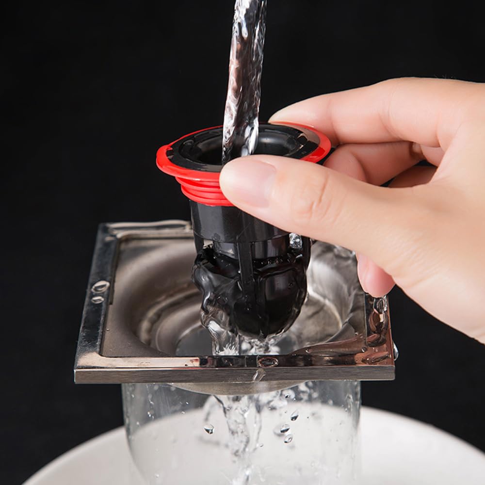 Shower Floor Drain Backflow Preventer, One-Way Drain Valve Sewer Core Anti-Odor Pipe Plug for Kitchen Bathroom (Black)