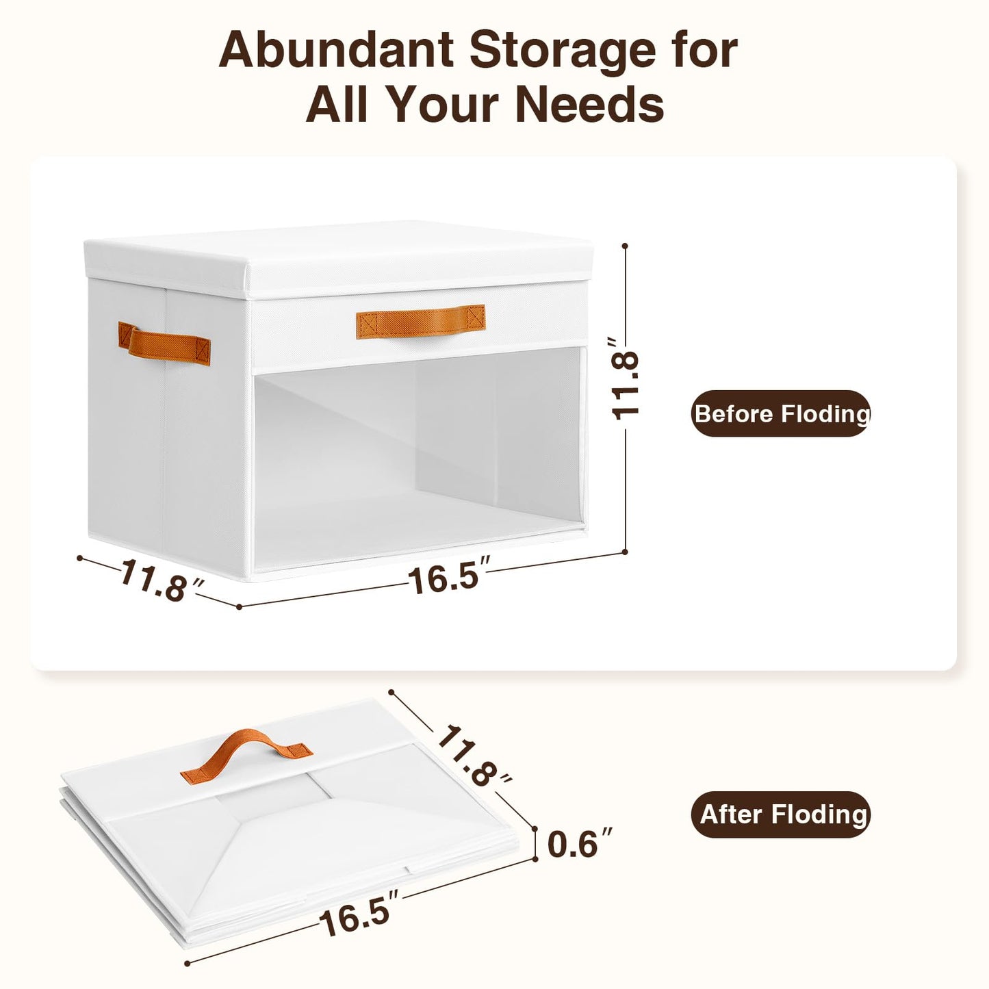Homsorout Large Fabric Storage Boxes with Lids & Clear PVC Window White 38L