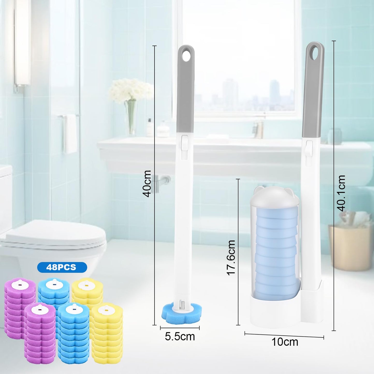 wlich Disposable Toilet Brush Set With 48 Refills, Wall Mounted Holder