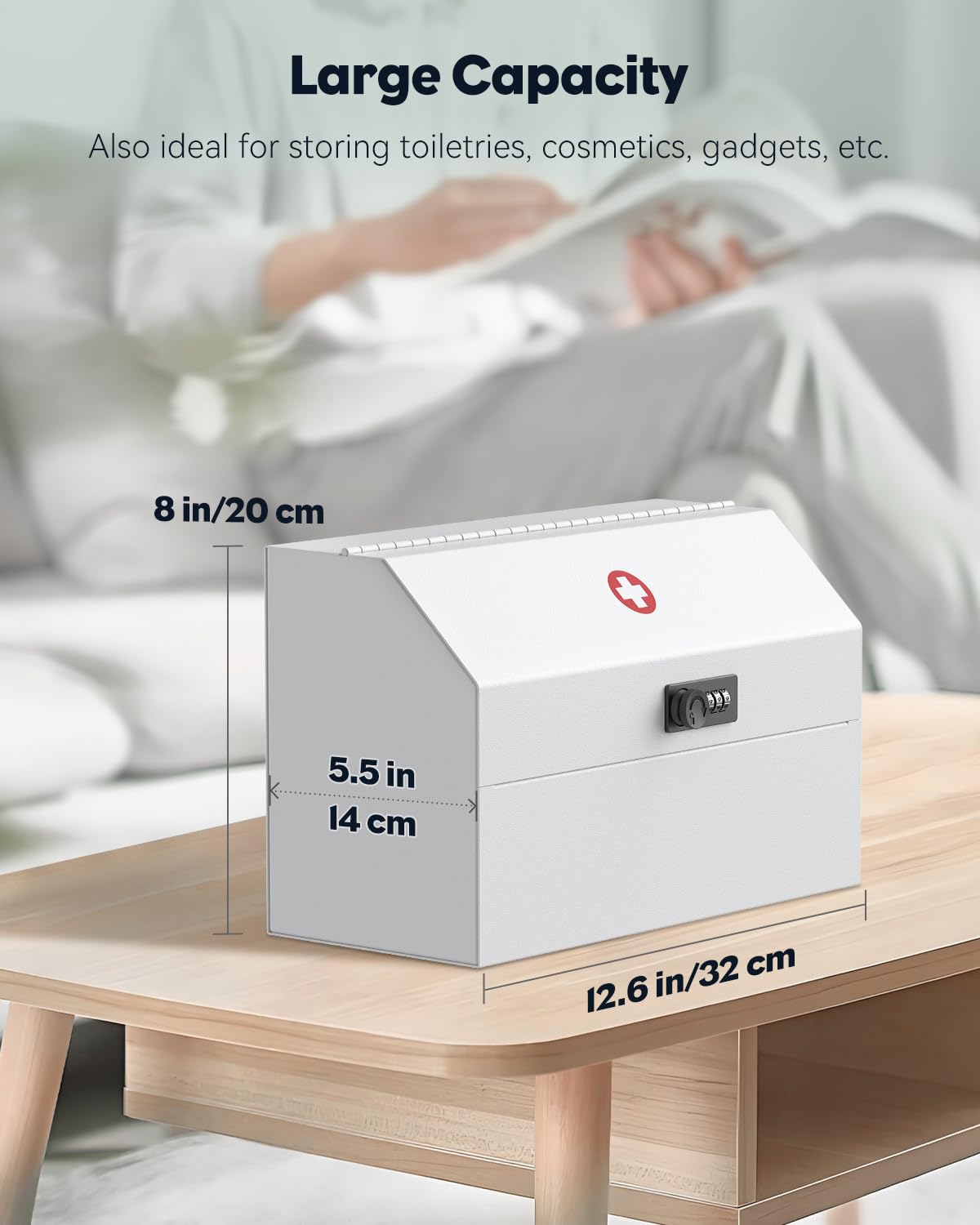 Uniclife Wall Mount Medicine Cabinet with Combination Lock Locking First Aid Cabinet Lockable Medical Cabinet Small Medicine Organizer Metal Storage