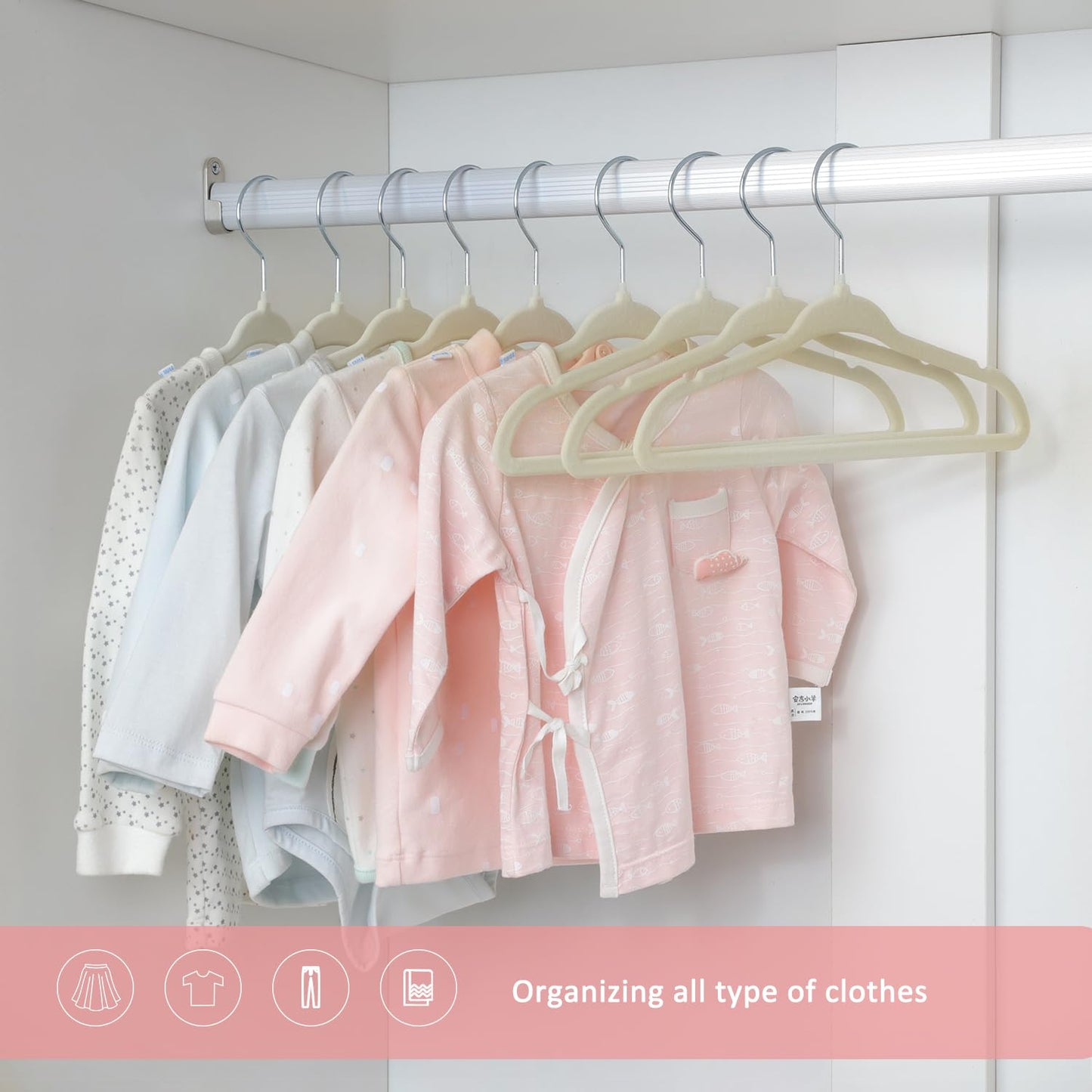 ManGotree 11" Baby Velvet Hangers Non-Slip Kids Hangers 48 Pack Beige