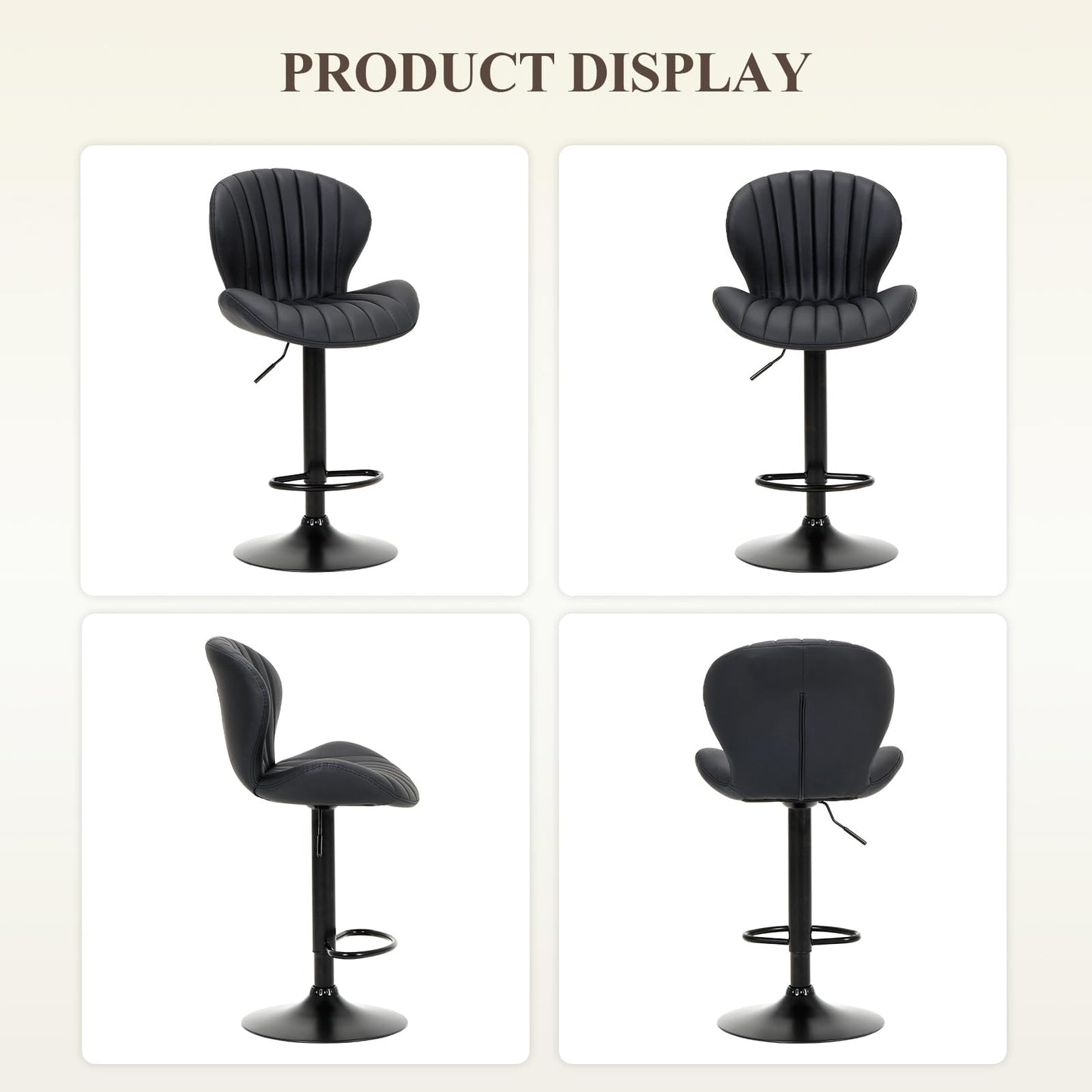 COLAMY Breakfast Bar Stools Set of 2, Modern Swivel Kitchen Bar Chairs, Adjustable PU Leather Upholstered Barstools Counter Height with High Backrest