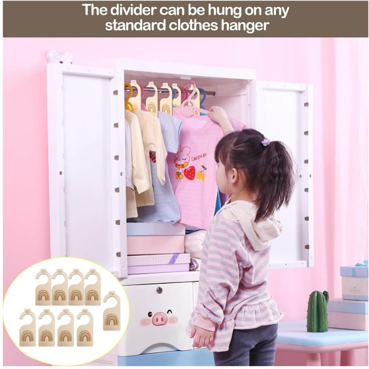 Zwenjuan Baby Wardrobe Dividers,9PCS Wooden Clothes Dividers,Hanger Divider Closet Clothes Organiser Labels Baby Size Dividers for Wardrobe,Baby