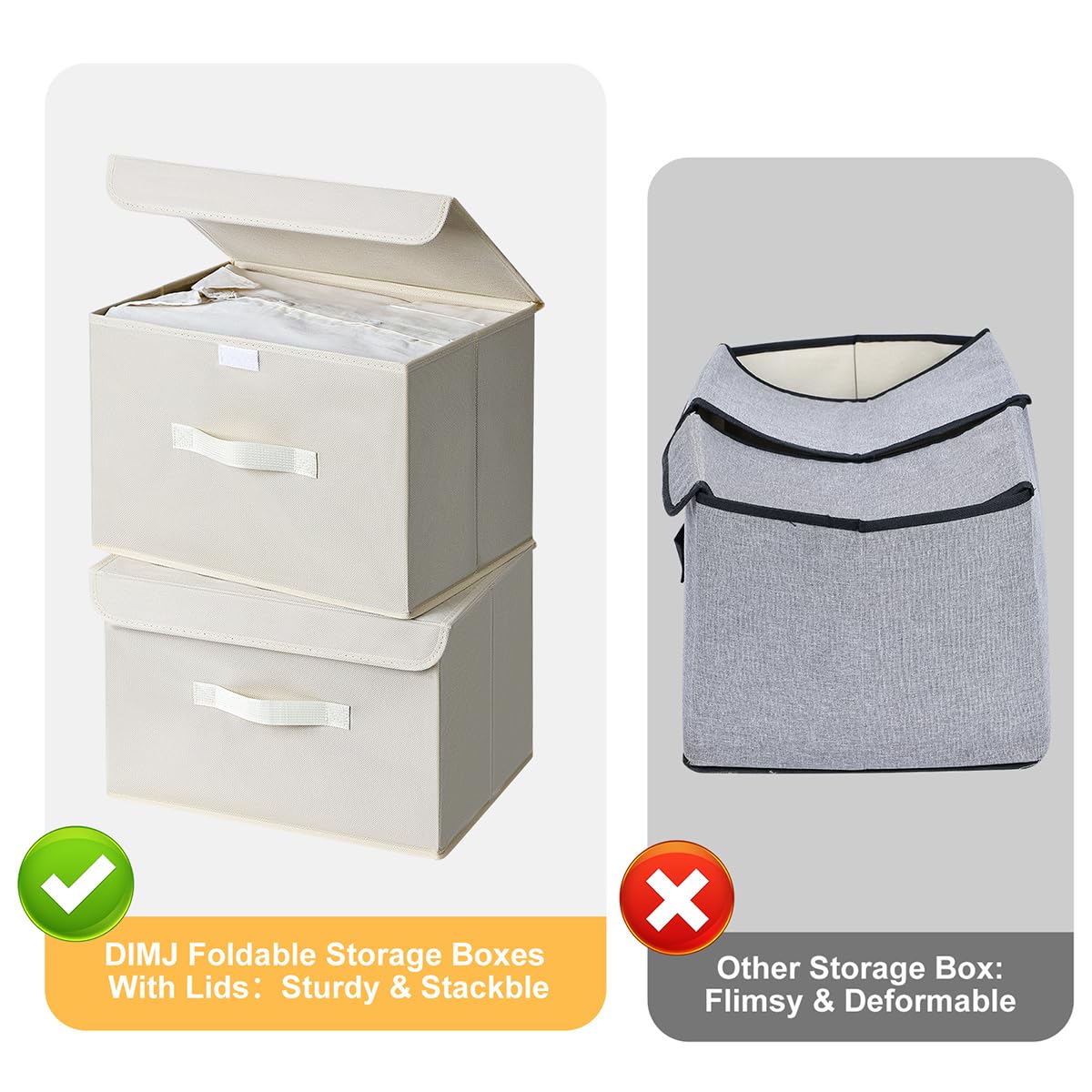 Homsorout Foldable Storage Boxes with Lids - Wardrobe Organiser Bin with Handle Fabric Basket Containers for Clothes, Book, Shelf, Office