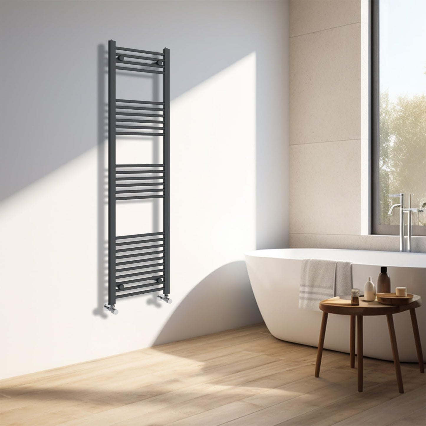 NRG Anthracite Heated Towel Rail Straight Designer Radiator, 1600×400mm
