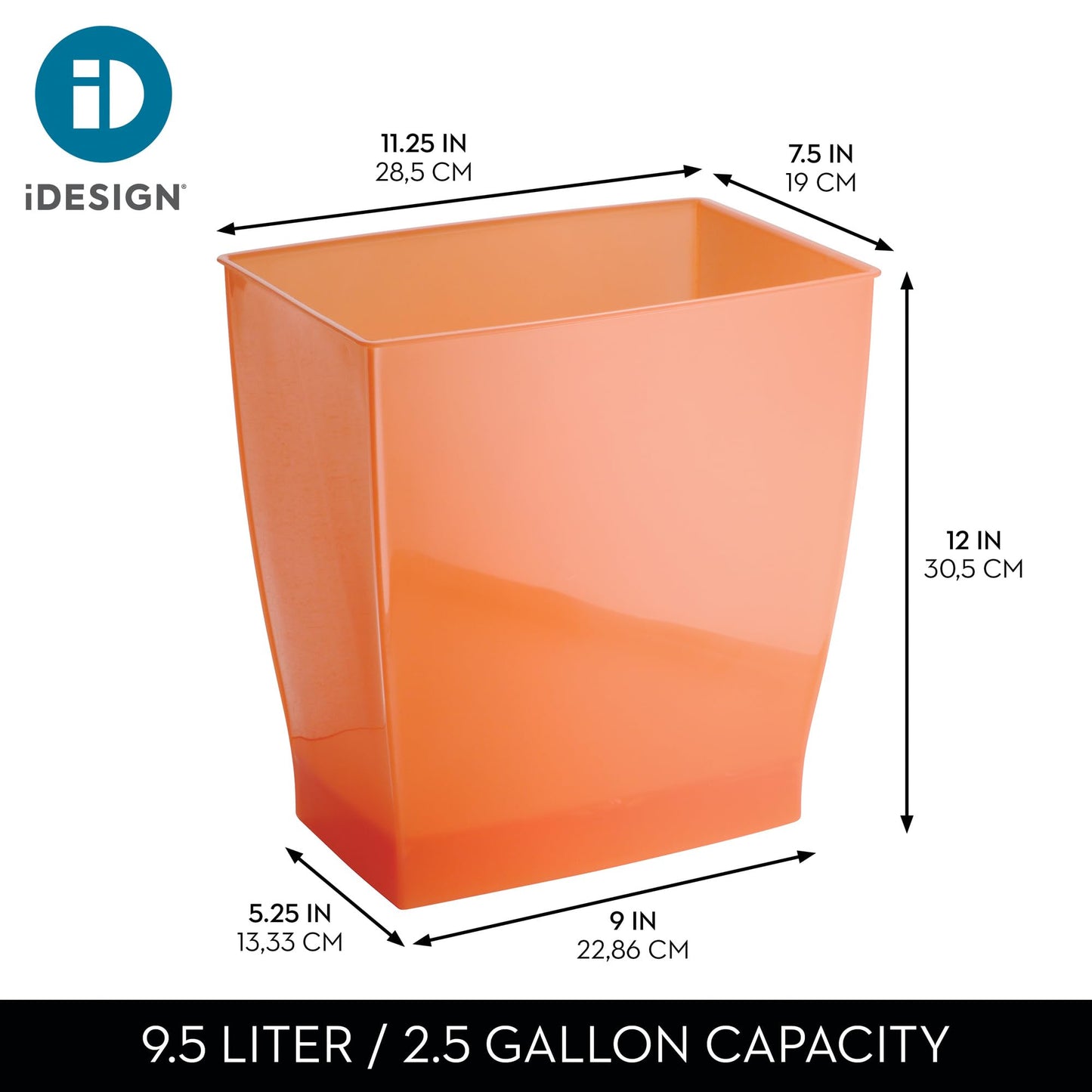 InterDesign Mono Wastebasket Trash Can for Bathroom, Kitchen, Office - Tango Orange