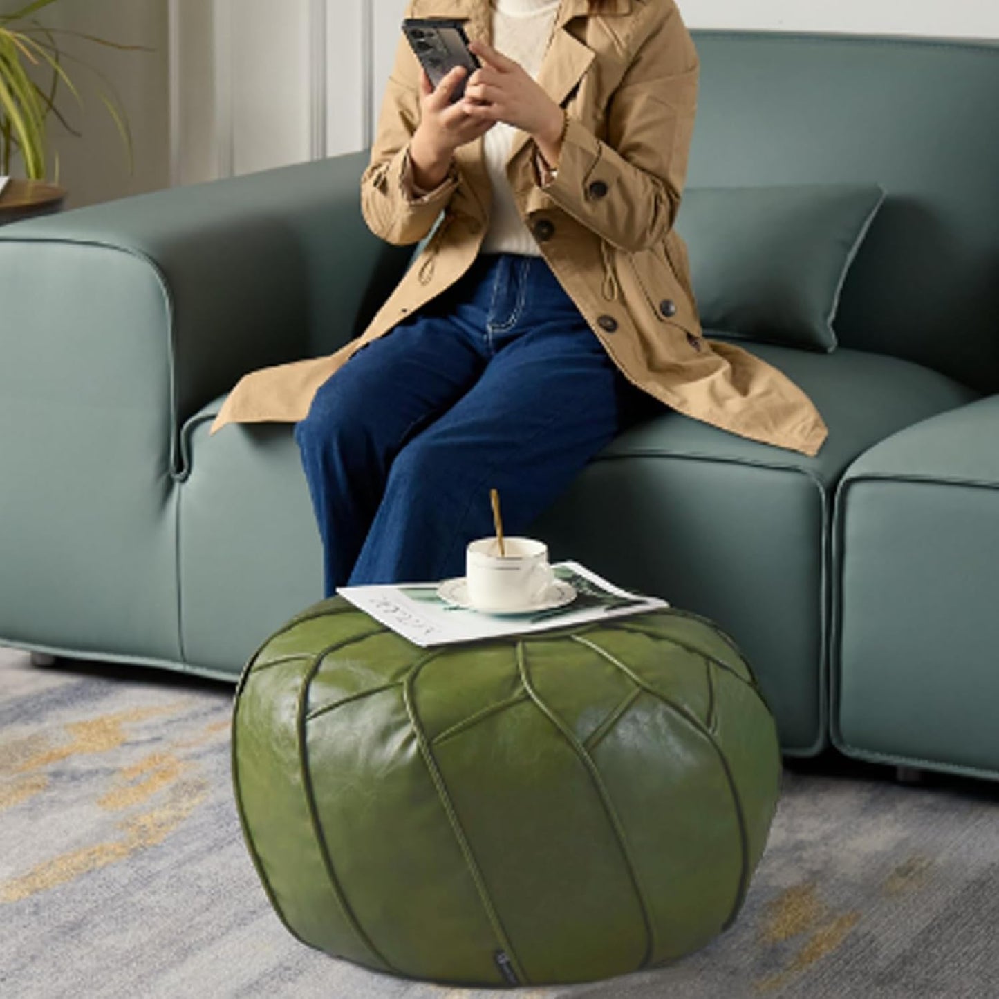 Louis Donné Premium Artisanal Leather Pouffe, Handmade Unstuffed Ottoman Round Pouf Cover, Footstool, Round Pouffe Foot Stool Floor Cushion… (lvse109)