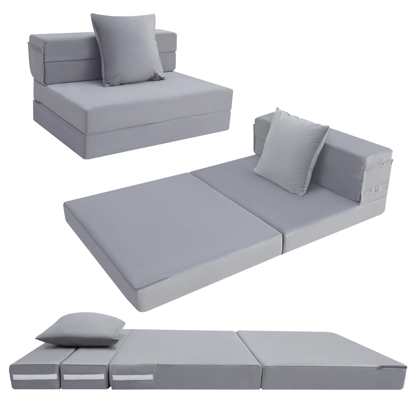 MeMoreCool Folding Floor Mattress Single, Fold Out Sofa Chair, Grey