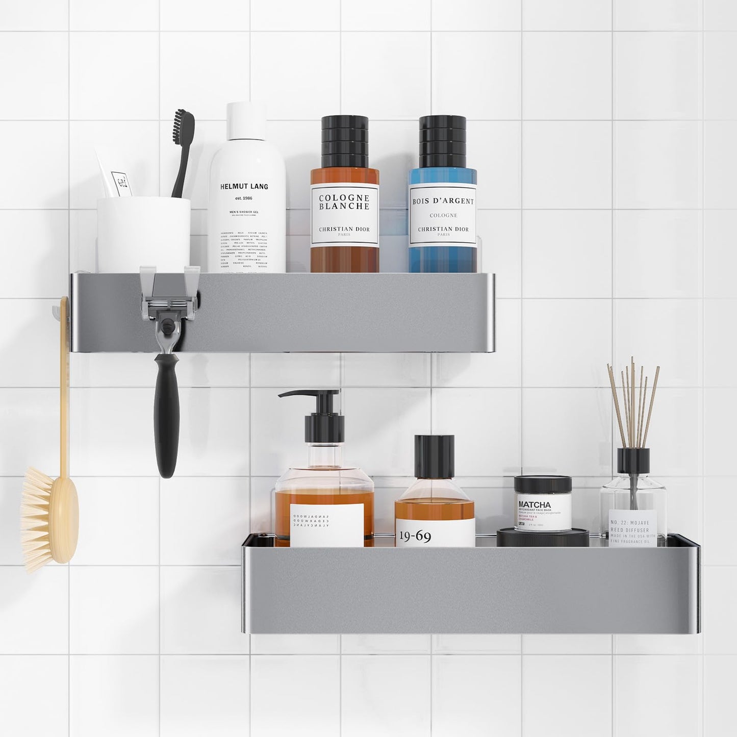 Kitsure Shower Shelf No Drilling – Pack of 2 Rustproof Bathroom Organiser, Quick Drying Bathroom Shelf No Drilling with Large Capacity
