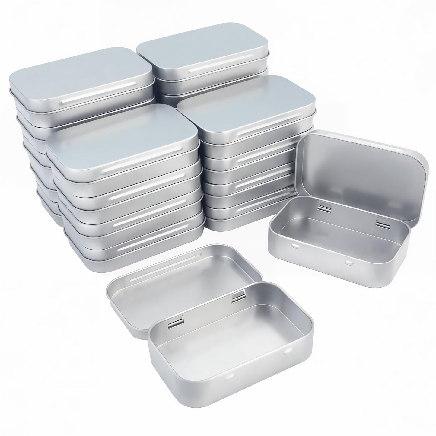 Goodma Rectangular Metal Empty Hinged Tins, 20 Pieces, 95x62x20mm, Silver