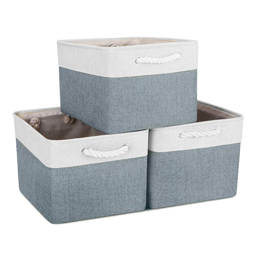Mangata Large Storage Box set of 3, Fabric Storage Baskets with Handles for Cupboards, Wardrobe, Shelves, Bathroom, Clothes, Toys, Towel