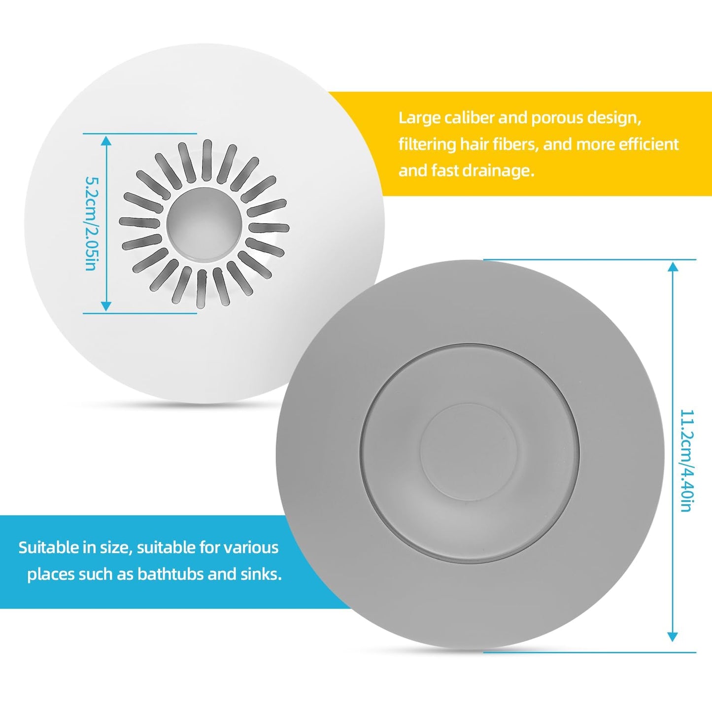 HUAERSICO Universal Silicone Drain Plug - Washbasin Plug and Bathtub Plug with Press and Hair Strainer Function