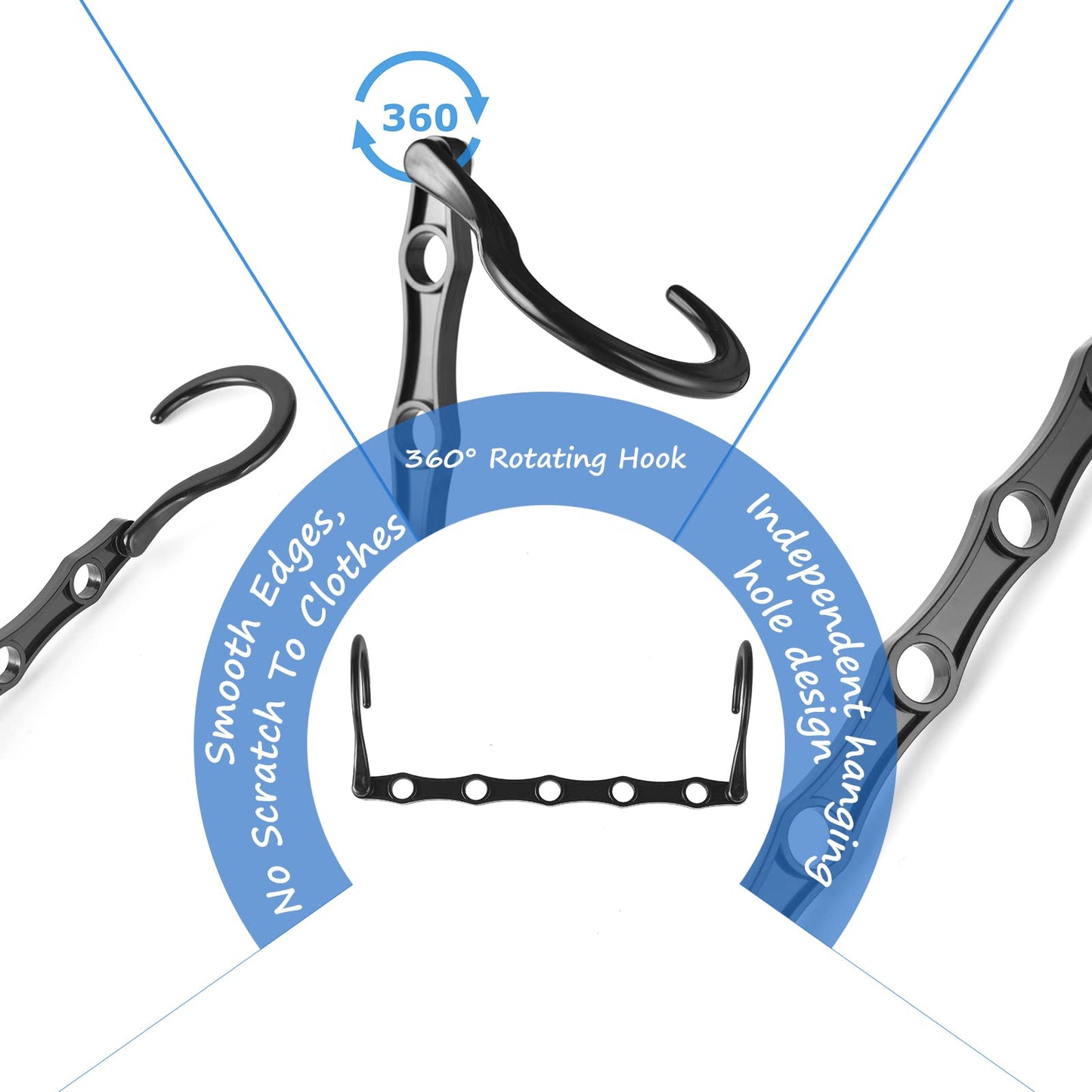 Rainberg 6pcs Magic Clothes Hangers Space Savers, Coat Hangers Space Saving, Wardrobe Space Saver Hangers. (Pack of 6, Black)