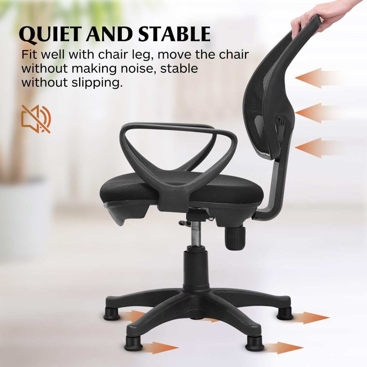VOSAREA 5 x Replacement Felt Slider Chairs for Office Home (Black)