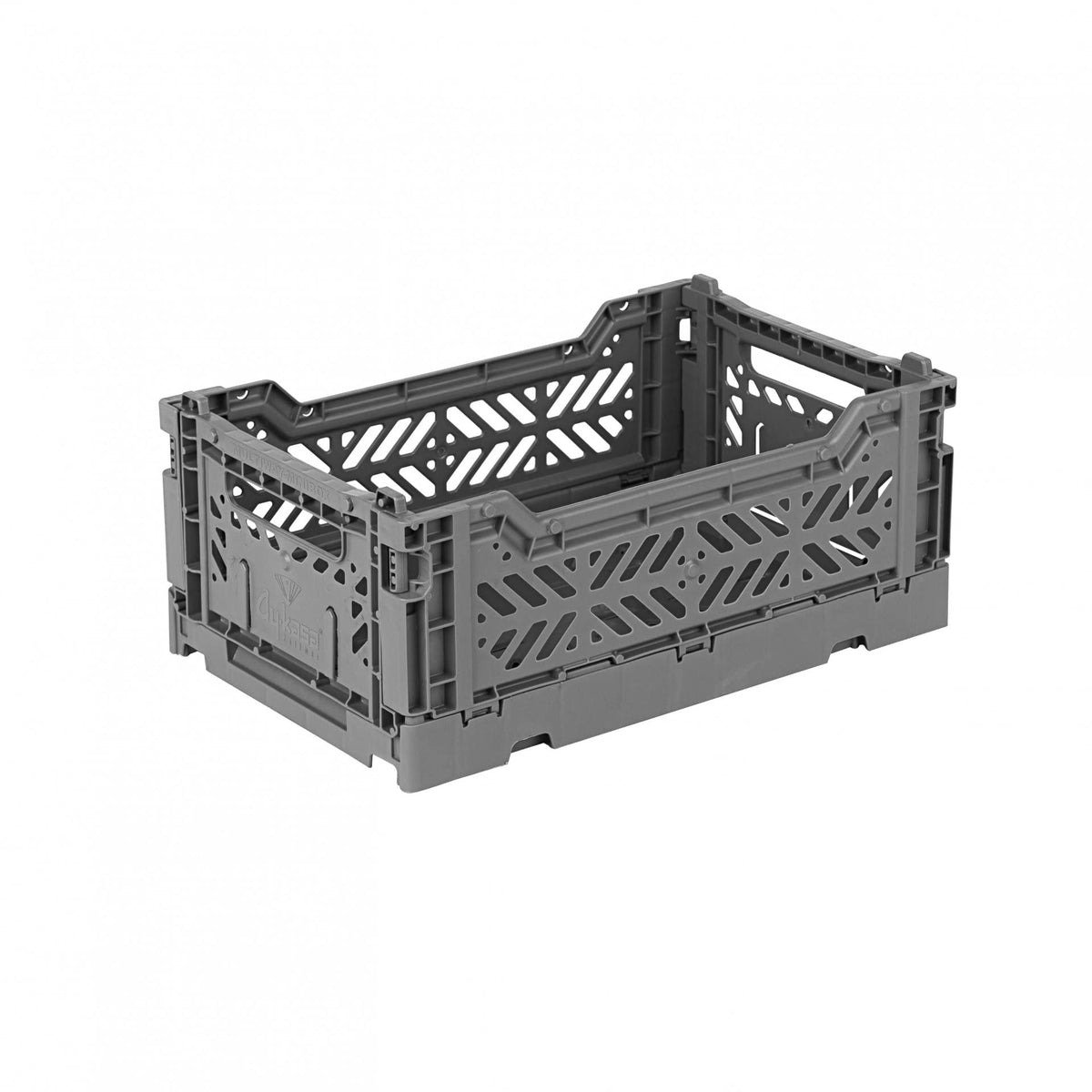 Ay-Kasa Folding Box, Sturdy Plastic Folding Box, Stackable, Stone Grey, Mini 27 x 17 x 11 cm