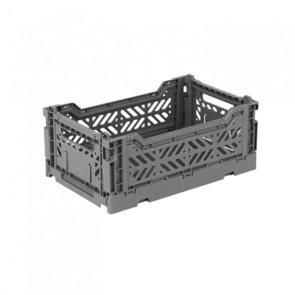 Ay-Kasa Folding Box, Sturdy Plastic Folding Box, Stackable, Stone Grey, Mini 27 x 17 x 11 cm