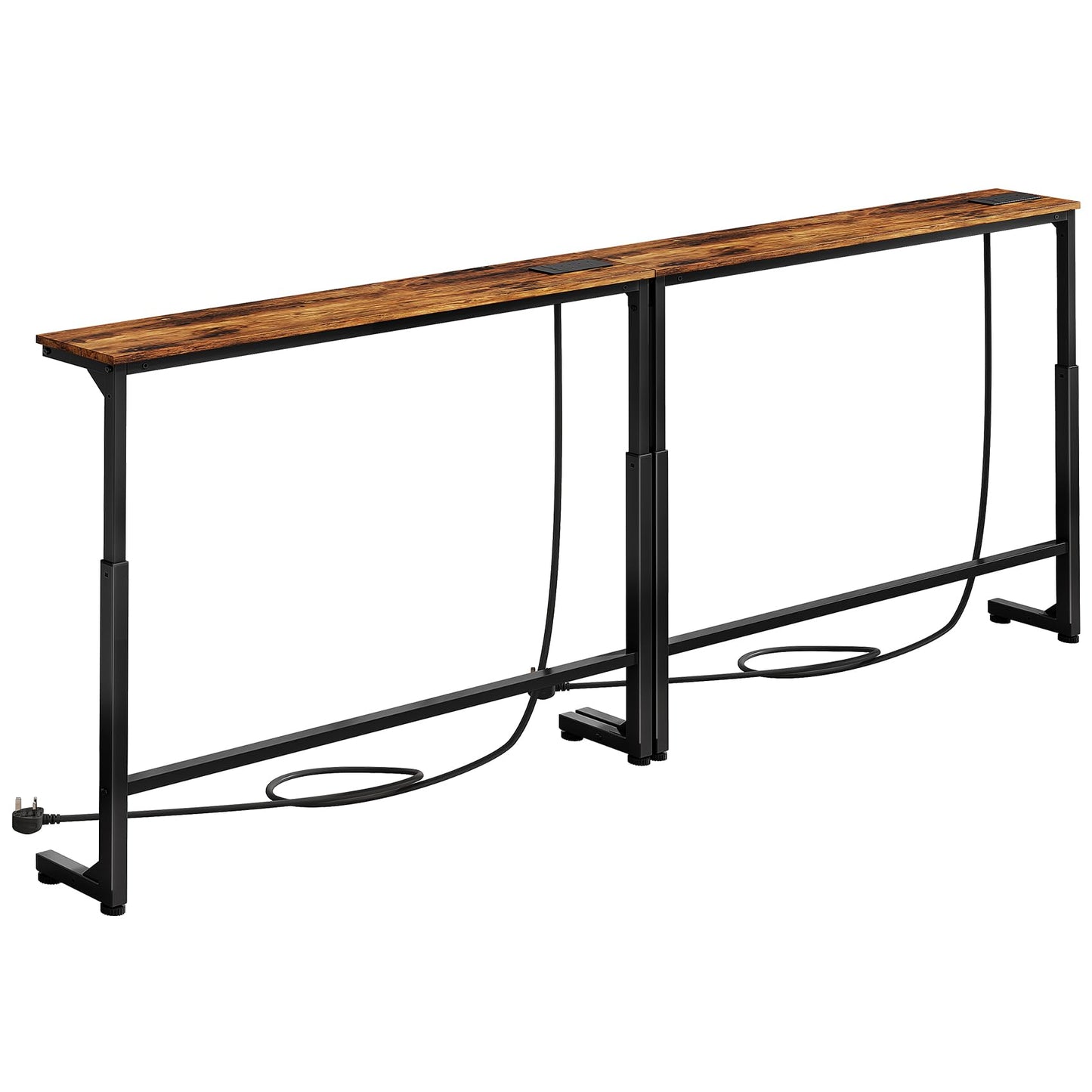 Kitstorack 2-Pack Narrow Console Table with Adjustable Height (25"-33") & 2 Power Outlets, Skinny Behind Couch Table