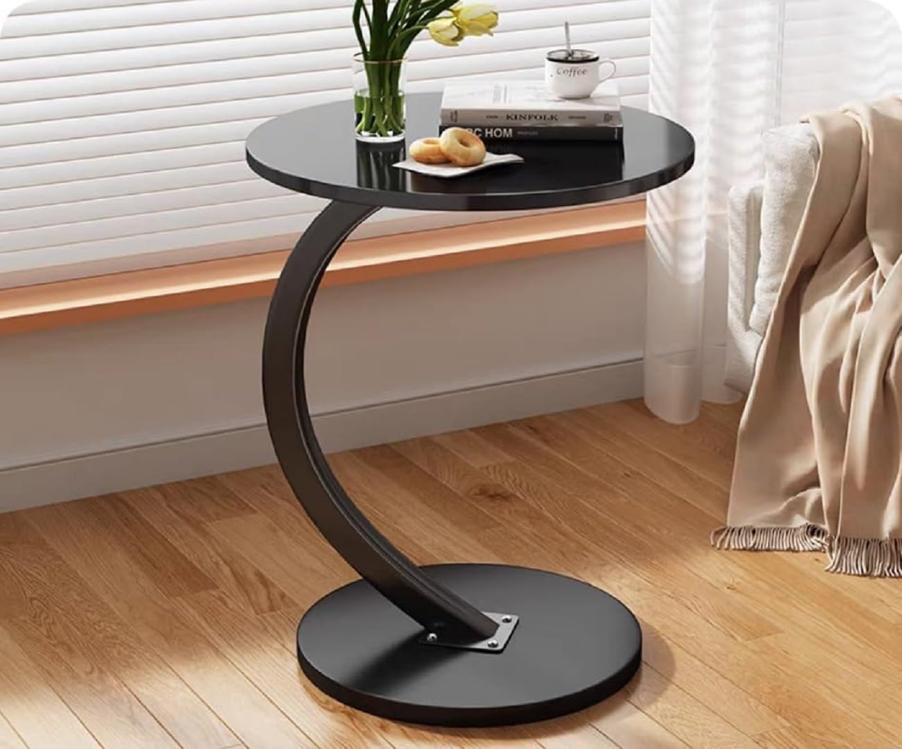 ZOYIZEN Side Table Wooden Black, End Table C-shaped, 40 * 60 CM （Ø*H）