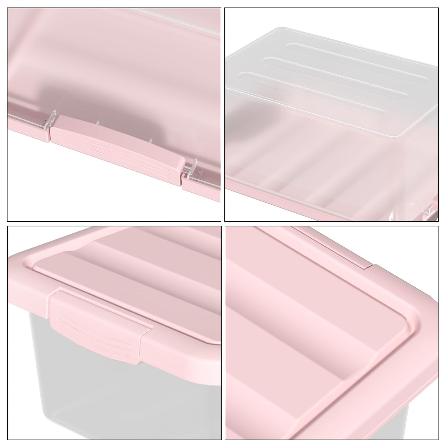 Yesdate 2 Pack 16 L Plastic Storage Boxes Clear Box & Pink Lid, Stackable Nestable Under Bed Boxes for Home, Office, Accessories