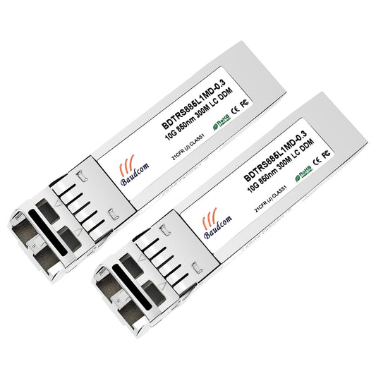 BAUDCOM 10G SFP SR Multimode Module 300-meter 850nm LC, 10GBase-SR SFP+ Transceiver Compatible for Cisco SFP-10G-SR, Meraki, Mikrotik S+85DLC03D,