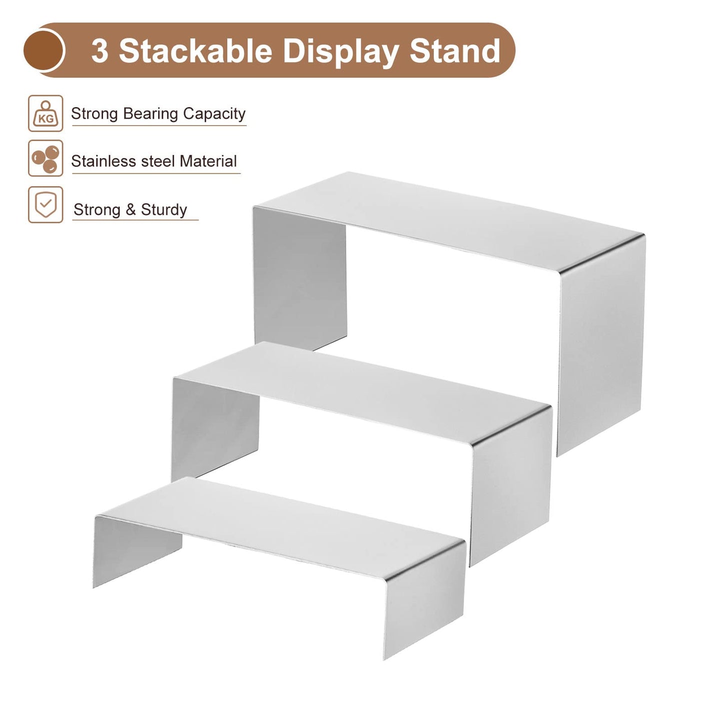 sourcing map Purse Display Stand 3 Pack Jewelry Display Riser Metal Shoe Rack for Home Boutique Store - Silver