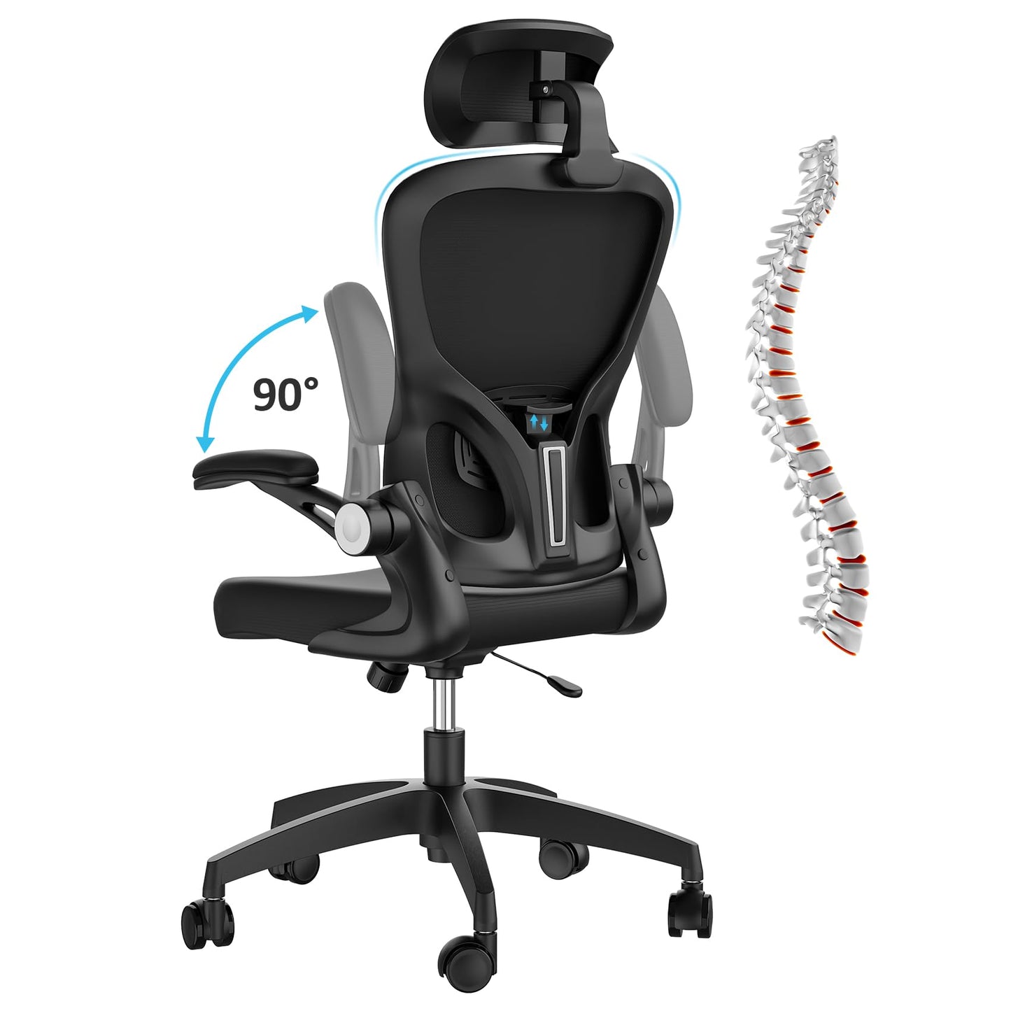 Feonase Ergonomic Office Chair with Adjustable Headrest and Lumbar Support, Mesh Back, Flip-up Armrests and Rocking Function