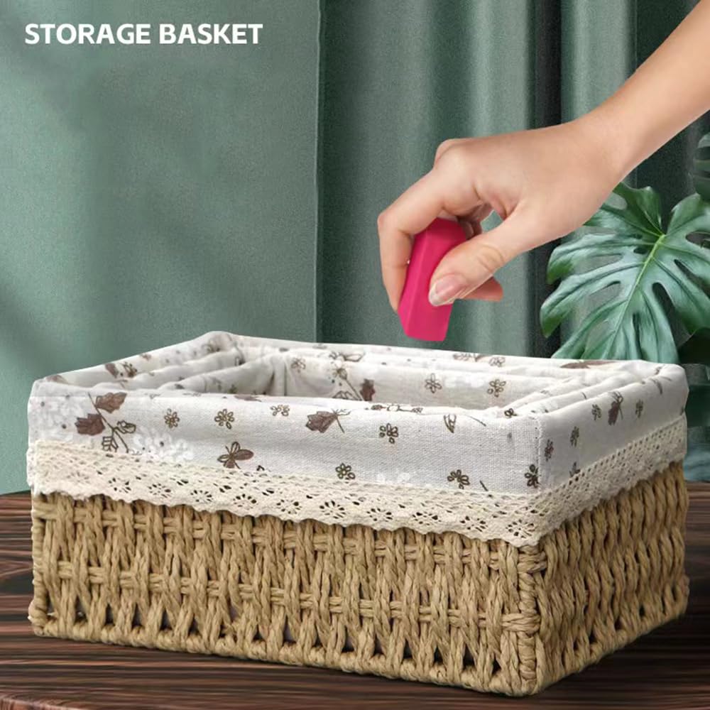 BEVKAF Seagrass Set of 3 Rectangular Storage Baskets Pear Blossom Style