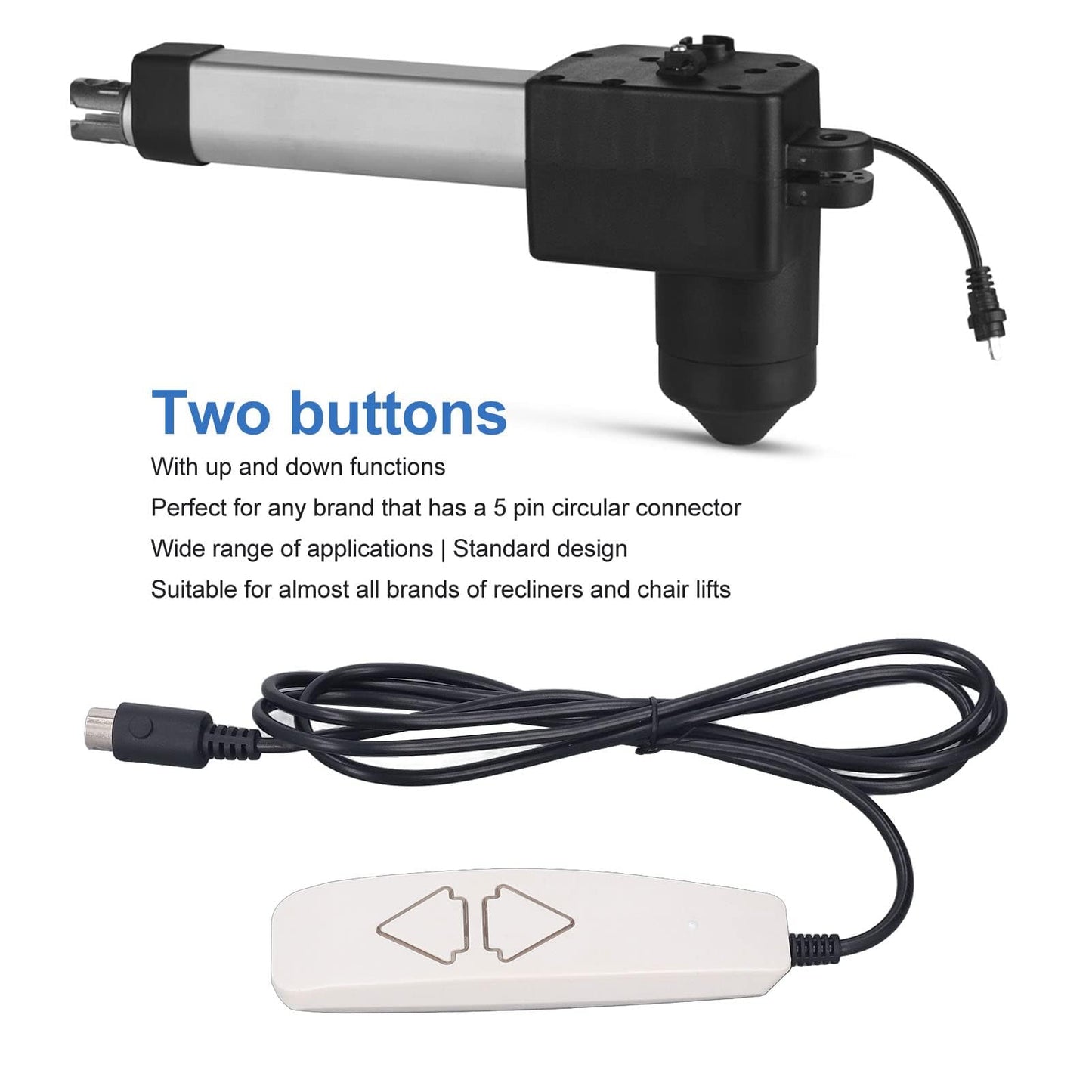 Lift Chair Remote, 6x1.7x1.1in Universal 2 Push Button 5 Pin Lift Chair Hand Control Up and Down Controller Handle Replacement for Power Recliner