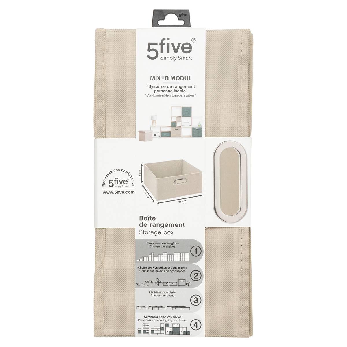 Five Storage Box Linen Beige 31 x 31 x 15 cm
