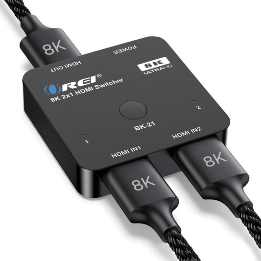 OREI 8K 2x1 HDMI Switch 4K @ 120hz, Auto HDMI Selector 48Gbps High Resolution Switch Between 2 Inputs Prefect for Gaming, PS5, Xbox, HDR10, Dolby