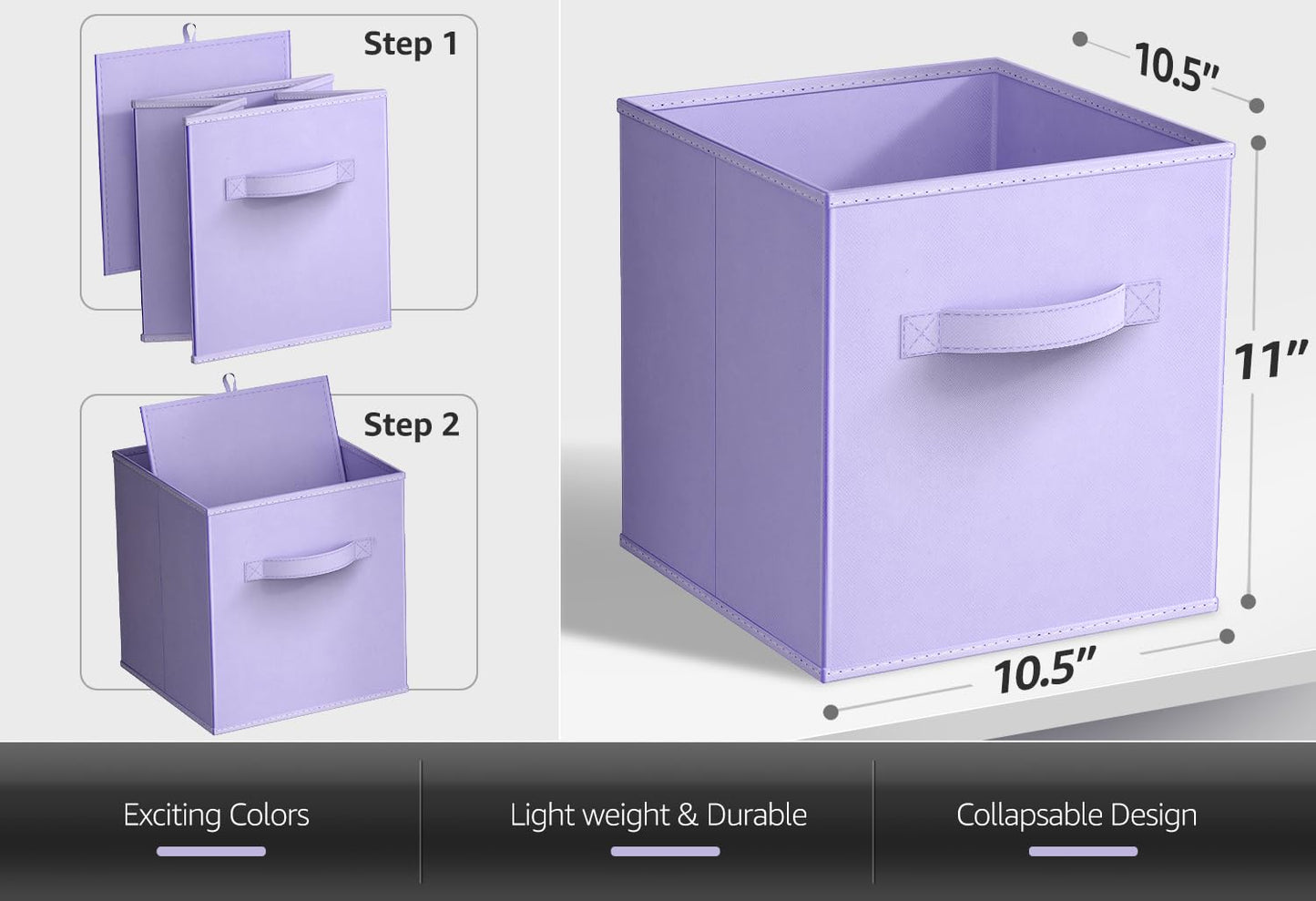 Sorbus 11 Inch Fabric Storage Cubes - Sturdy Collapsible Bins with Handle - 6 Foldable Baskets for Organizing Clothes, Toys, Books