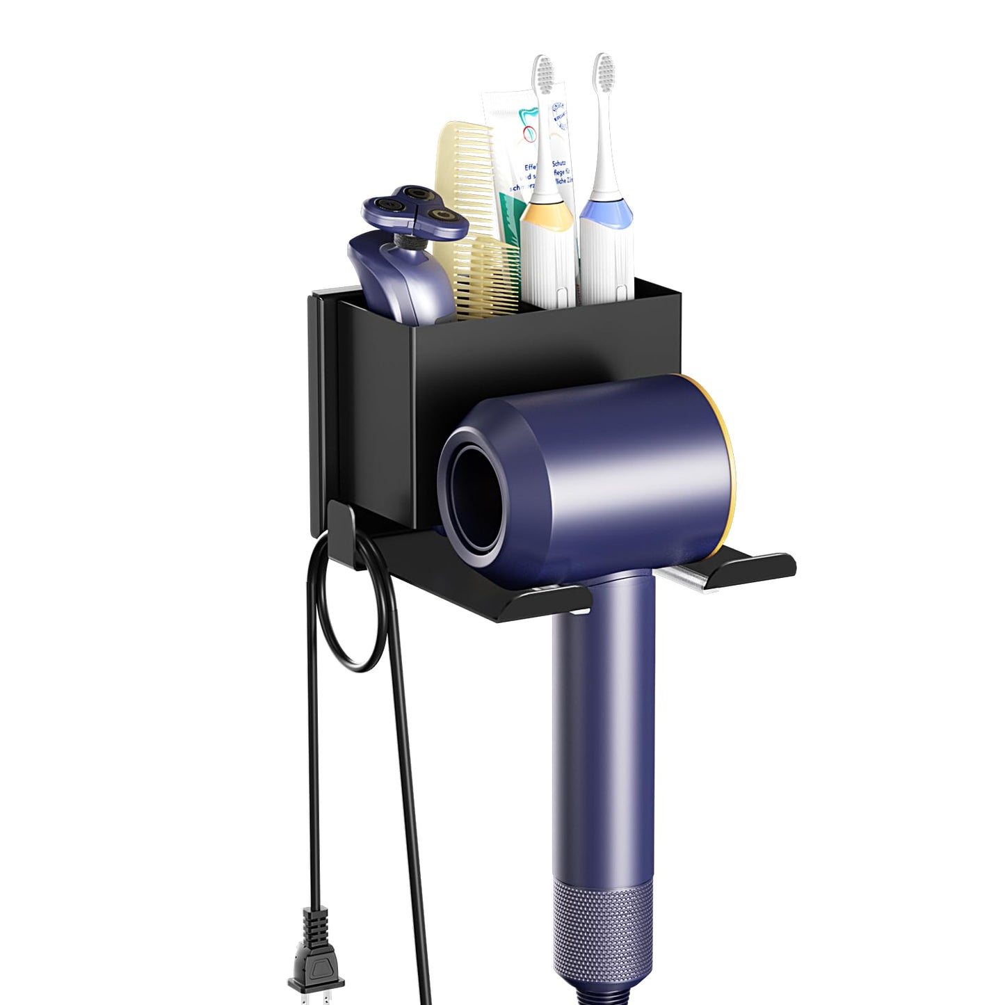 ZDDLOINP Hairdryer Holder Wall Mounted with Storage Compartment, Black