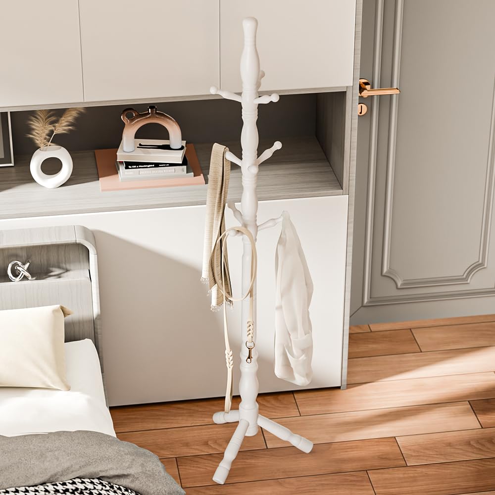 Multibao Sturdy Wooden Coat Rack Stand Vintage Posh Solid Wood 185cm with 9 Hooks Heavy Duty Free standing Hall Coat Hat Clothes Tree Stands for