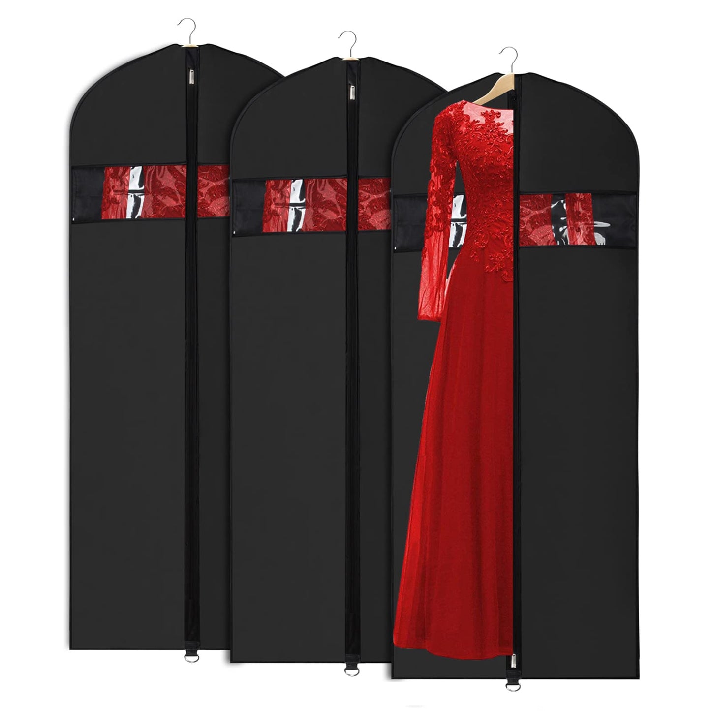 Univivi Garment Bags for Dresses 60 inch Dress Cover Bags Black, Set of 3