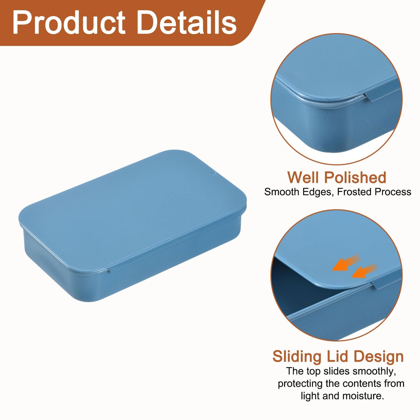 sourcing map 2 Pcs Metal Tin Box Container, 3.1x2x0.6 Inch Slide Top Tin Containers Empty Rectangular Storage Box Portable Mini Tin Case for Candy