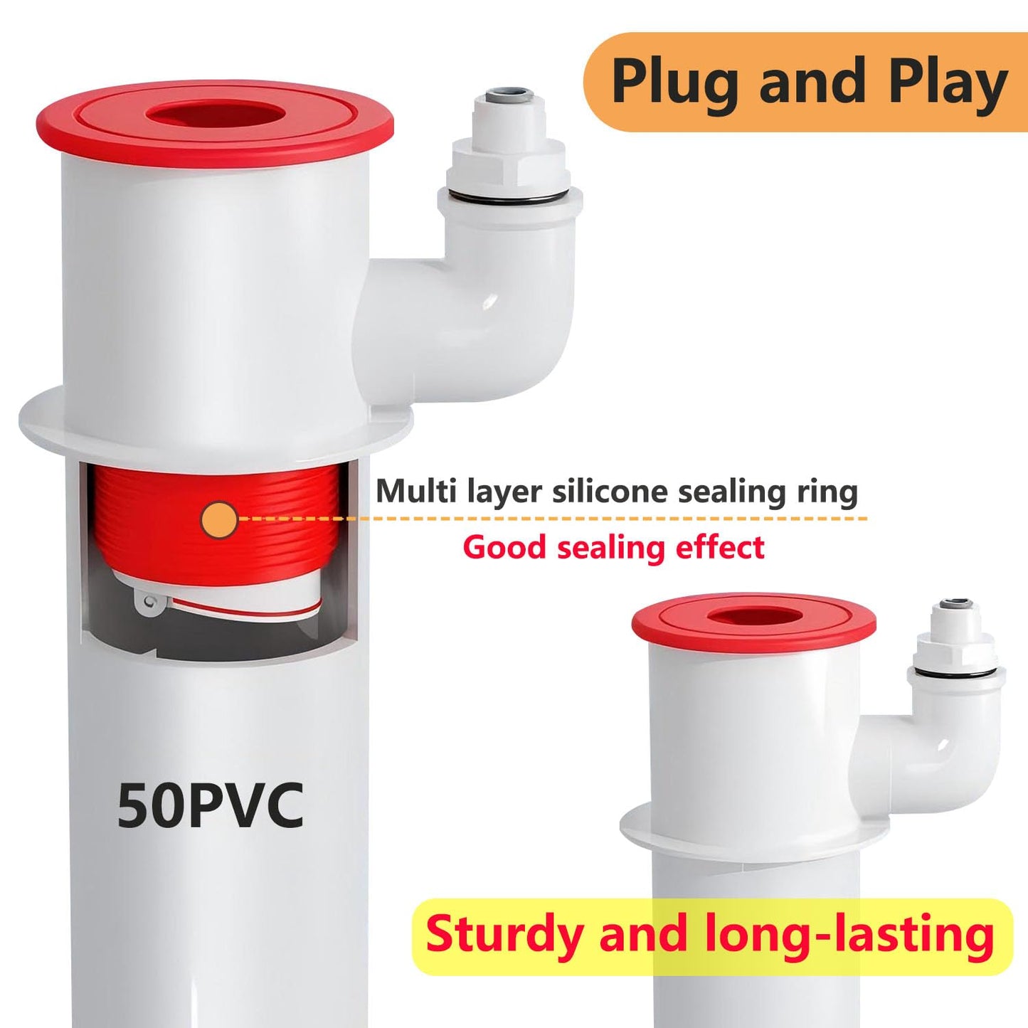 Qrity 1Pcs Washing Machine Sealing Plug, Waste Pipe Connector Plug with 1/4" Quick Connector, 3-Way Kitchen Sink Drain Pipe Connector