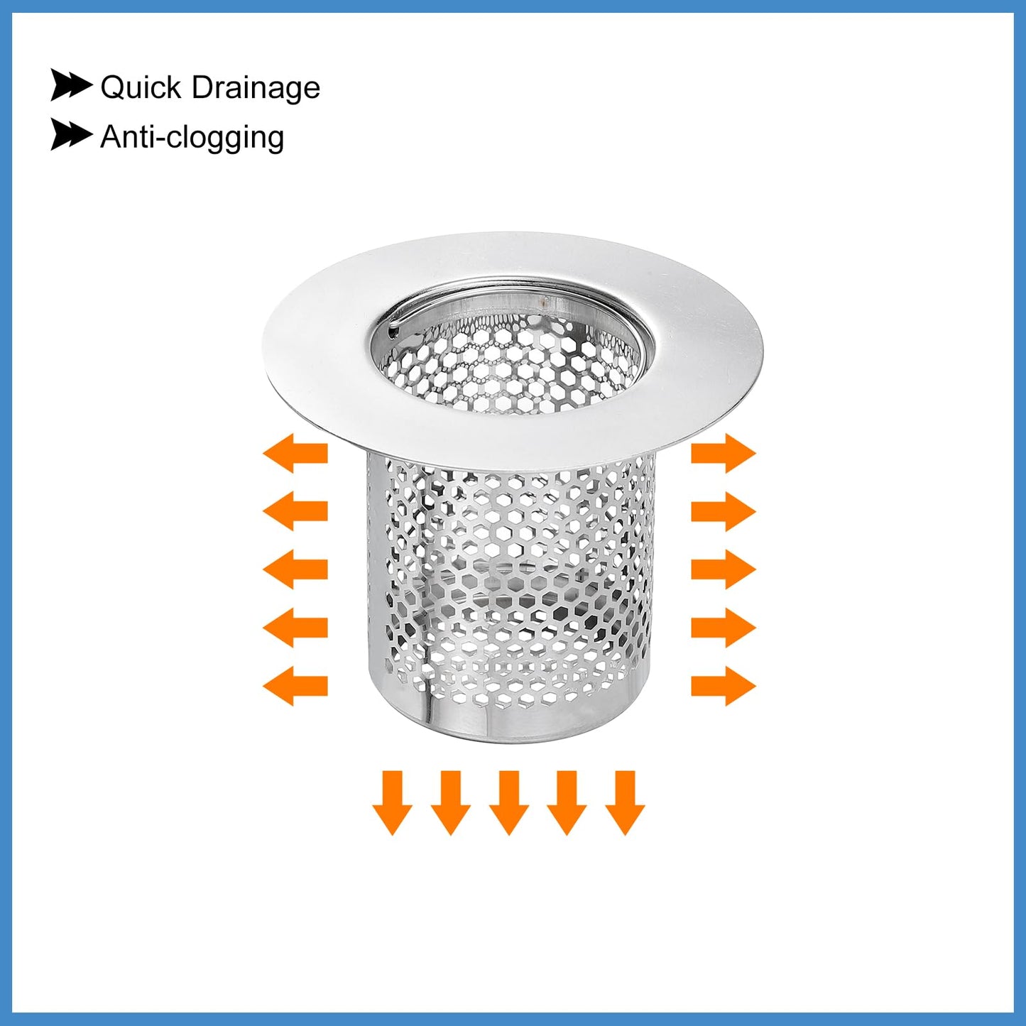 sourcing map 4 Pack Shower Drain Strainer, 2" x 2.6" 304 Stainless Steel Floor Drain Strainer Deep Sink Hair Catcher for Kitchen Bathroom Balcony