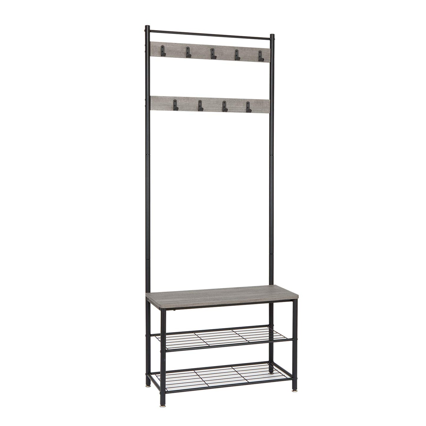 Mondeer Coat Rack Stand, Shoe Rack, Coat Rack Stand, Clothes Rack, Shoe Storage Bench with 9 Hooks, Metal Hall Tree, Metal Frame for Bedroom, Living
