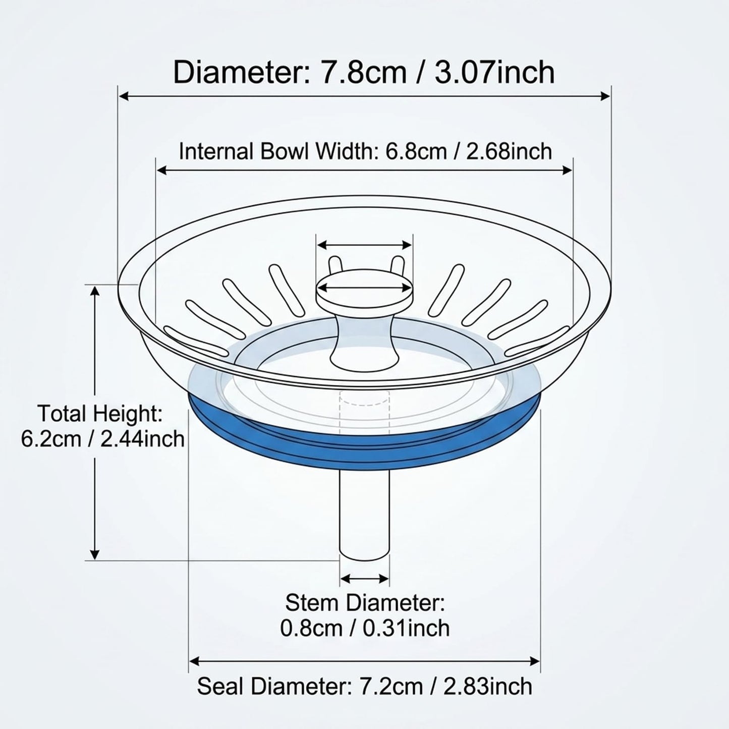 Alrens 78mm Sink Strainer Plug, 304 Stainless Steel Kitchen Sink Drain