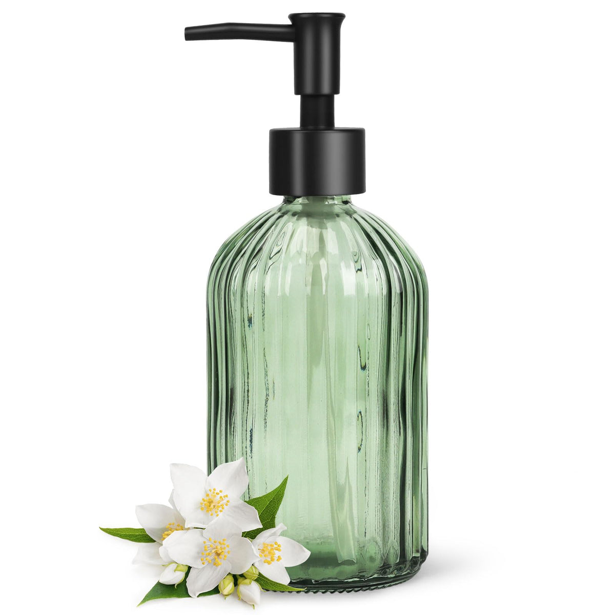 Topsky Glass Soap Dispenser with Black Plastic Pump, 400ml Army Green