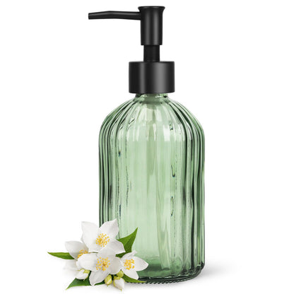 Topsky Glass Soap Dispenser with Black Plastic Pump, 400ml Army Green