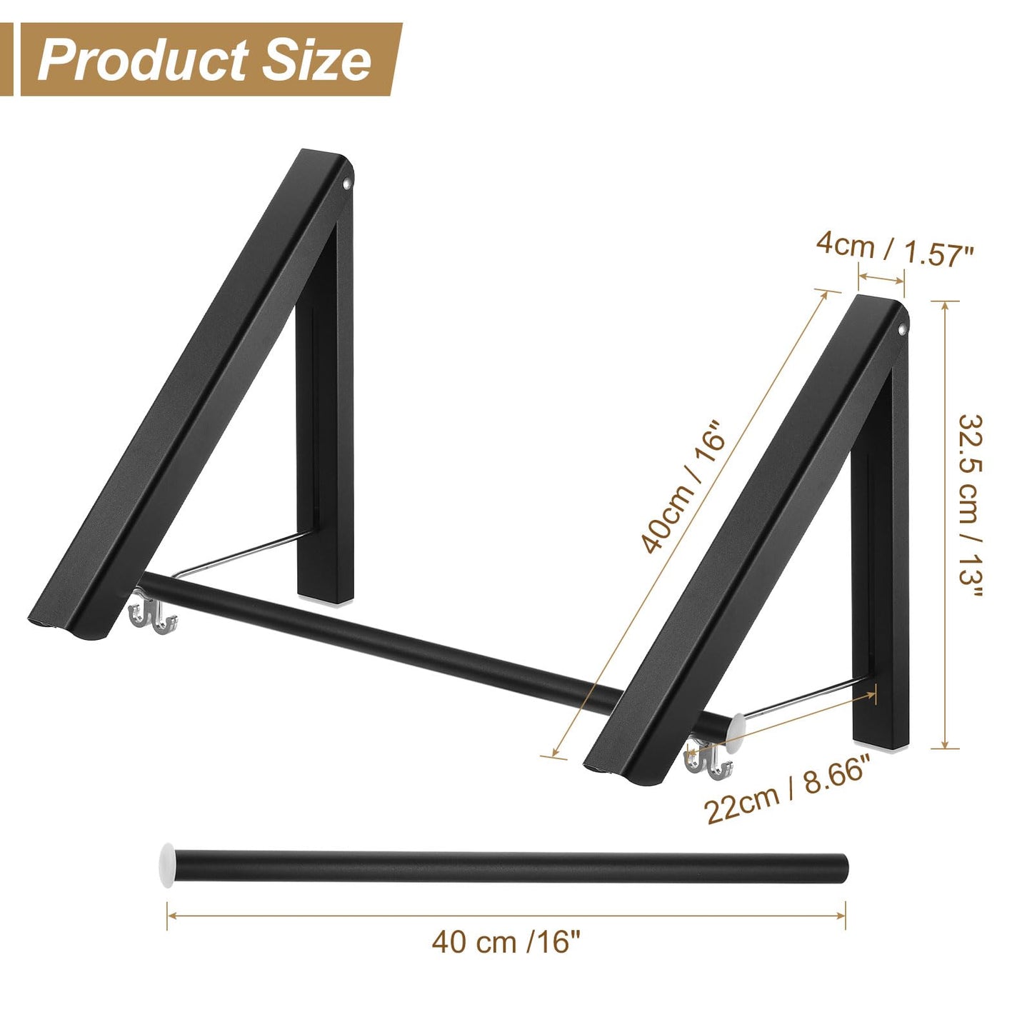 sourcing map 2pcs Retractable Clothes Rack for Laundry, Aluminum Clothes Drying Rack Wall Mounted with 80cm/31 Rod