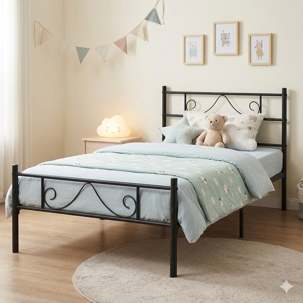 FurnitureR Childrens Bed 3ft Single Bed Frame for Kids Boys Girls,Sleek Appeal Design,Easy Assembly,No Box Needed,Fit for 190x90 Mattress,Beard