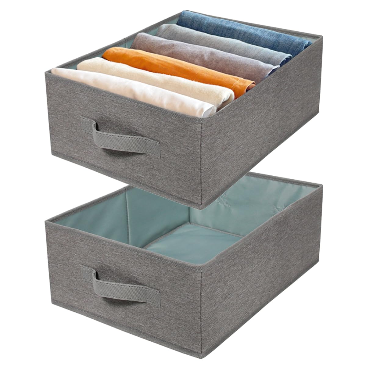 QINGGENG Wardrobe Storage Organiser with Handles, 2 Pack Foldable Clothes Drawer Organiser for Jeans, Trouser, Underwear, Socks, Bras
