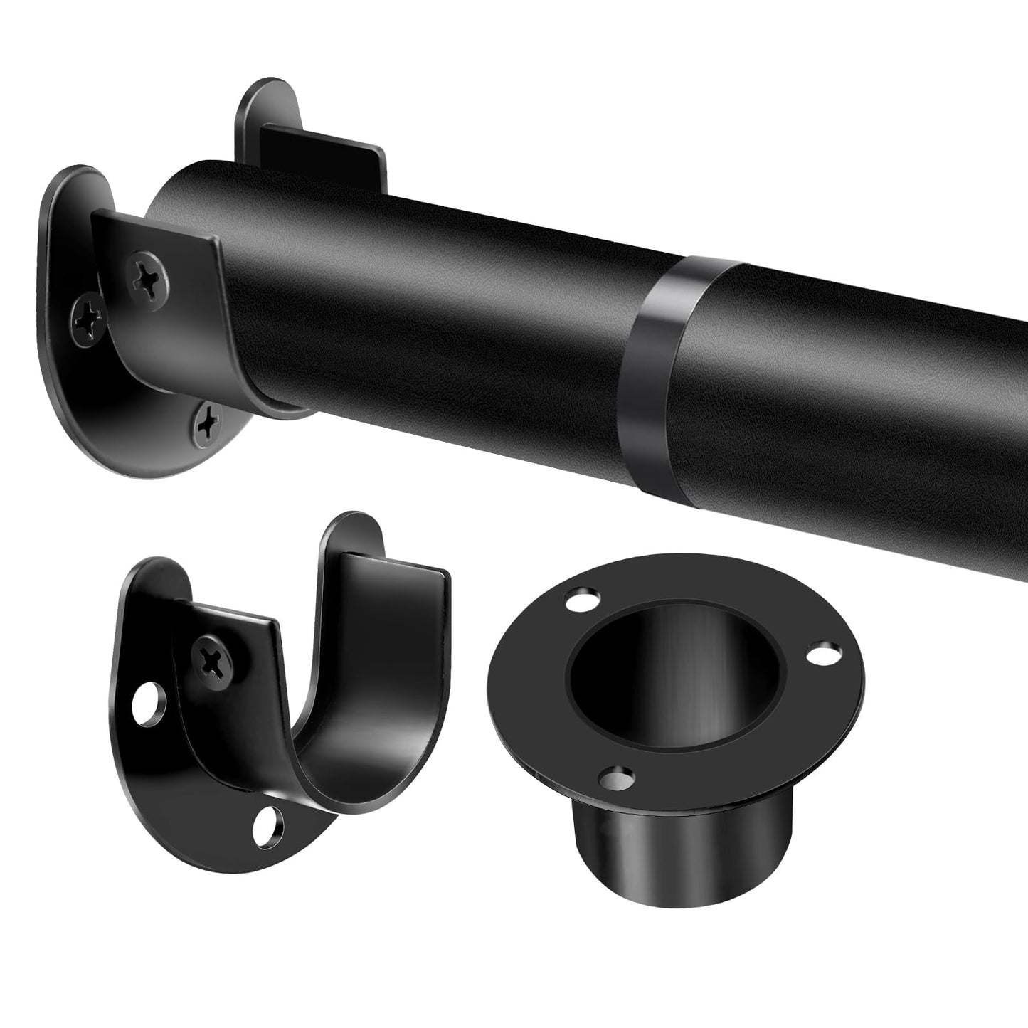 Extendable Wardrobe Pole Black 43-107cm Wardrobe Rails and Fittings 33mm Tube Diameter Stainless Steel Pole for Wardrobe with Screws and Fixing