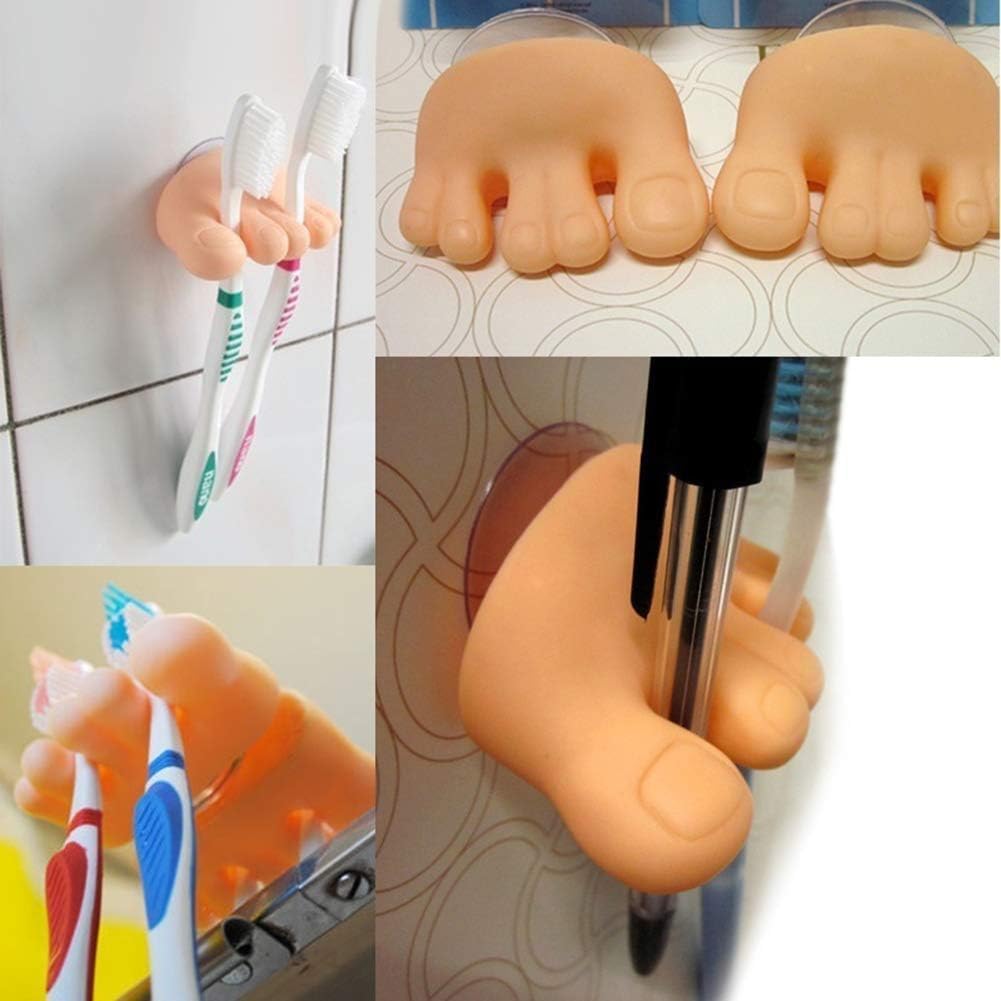 Cldaisy Funny Toe Foot Shape Toothbrush Holder with Suction Cup Home Bathroom Toothbrush Holder Cable Line Organizer with Sucker Toothbrush Holders