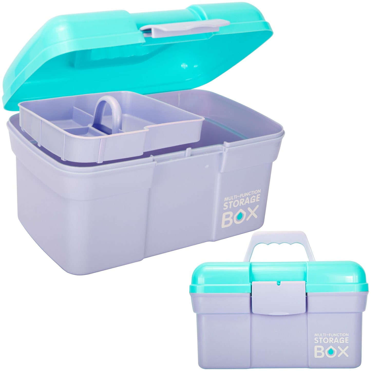 Creahaus 11in Multipurpose Storage Box with Removable Tray, Plastic Small Storage Box with Handle, Portable Art Craft Organizer Case for Sewing