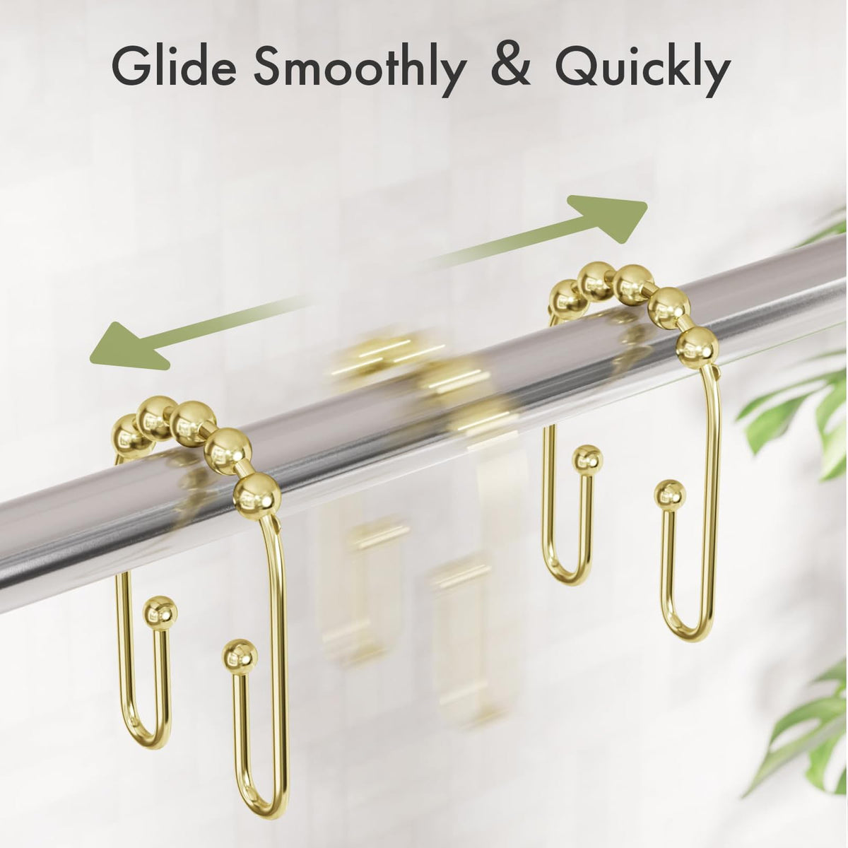Rusokufo 12 Pieces Golden Shower Curtain Hooks Double Hooks Rust-Resistant For Bathroom