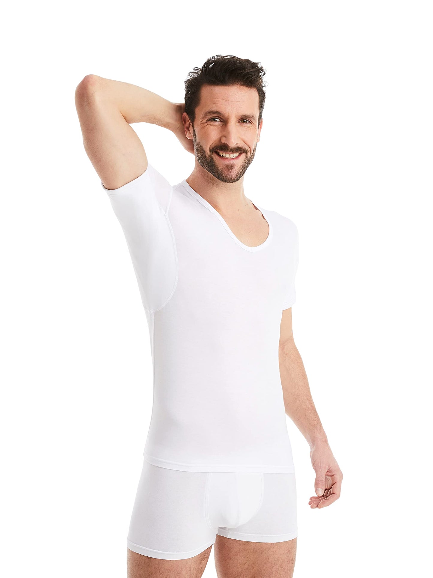 FINN Anti-Sweat Men's Shirt with V-Neck and Built-in Armpit Sweat Pads to Combat Excessive Sweating - Undershirt with Guaranteed Protection Against