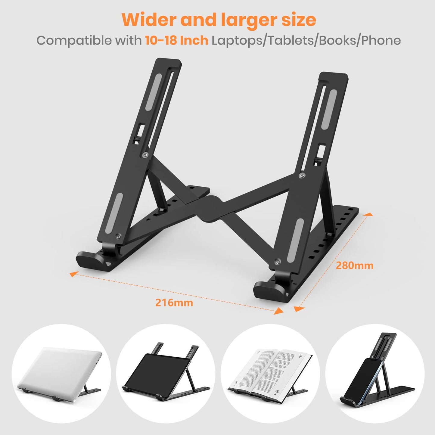 Portable Laptop Stand,10 Levels Height Adjustable Laptop Holder,Lightweight ABS+Silicone Foldable Laptops Riser,Notebook Cooling Stand PC Riser for